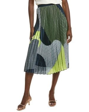Tahari Pull On Pleated Midi Skirt - Green