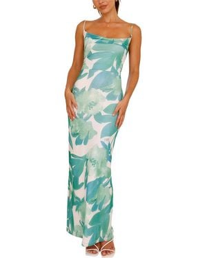 TAZGA Sleeveless Print Maxi Dress - Blue