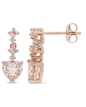 Diamond Select Cuts 14k Rose Gold 1.48 Ct. Tw. Diamond Morganite Drop Earrings - White