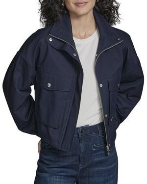 KARL LAGERFELD Cropped Drop Sleeve Bomber Jacket - Blue