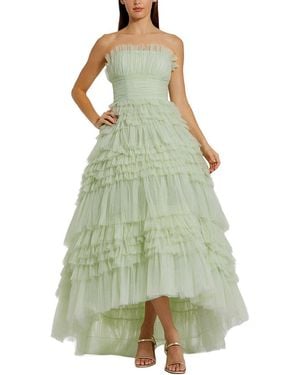 Mac Duggal Strapless Tulle Ruffle Gown - Green