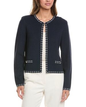 St. John Ticking Trim Crew Jacket - Blue