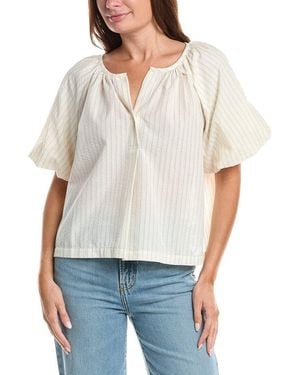 Max Studio Bubble Sleeve Seersucker Shirt - White
