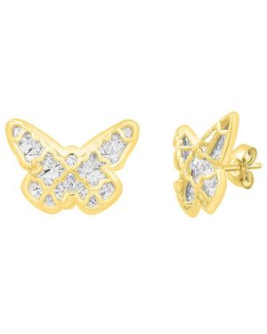 Italian Gold 14K Two-Tone Butterfly Earrings - Metallic