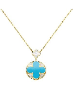 Italian Gold 14K Gemstone Clover Pendant - Blue