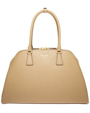 Prada Large Saffiano Leather Top Handle Satchel - Natural