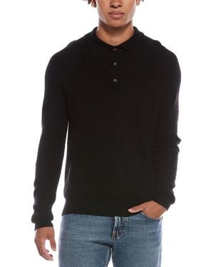 Amicale Cashmere Ribbed Cashmere Button Polo Shirt - Black