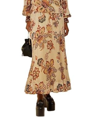 FARM Rio Aura Floral Sand Midi Skirt - Natural