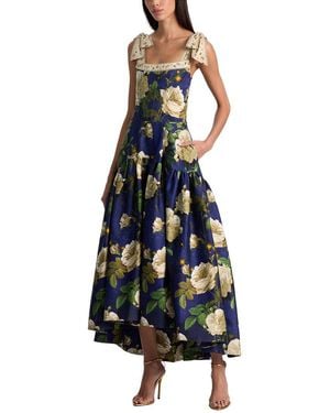 Alice + Olivia Rosalee Tie-Strap Bustier Structure Silk-Blend Top - Blue