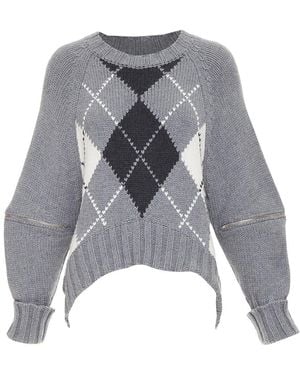 McQueen Wool Argyle Zipper Trim Sweater, Size Int (Authentic Pre- Loved) - Gray