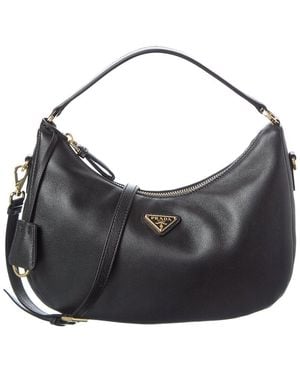 Prada Drawstring Leather Hobo Bag - Black