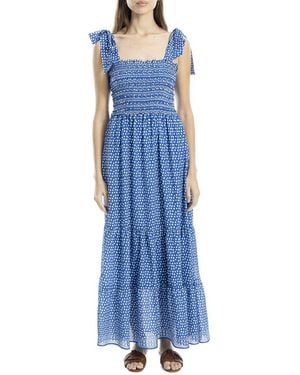 Max Studio Self Tie Smocked Bodice Maxi Dress - Blue
