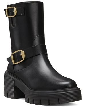 Stuart Weitzman Soho Leather Moto Bootie - Black
