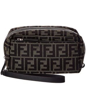 Fendi Double Zipper Small Ff Zucca Jacquard Toiletry Case - Black