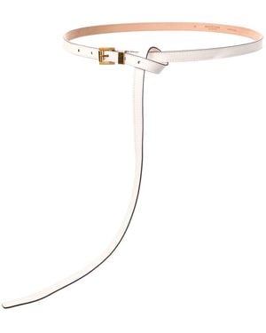 Michael Kors Square Roller Buckle Leather Belt - White