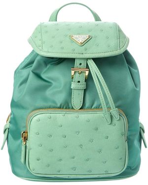 Prada Deserto Tessuto & Ostrich Backpack - Green