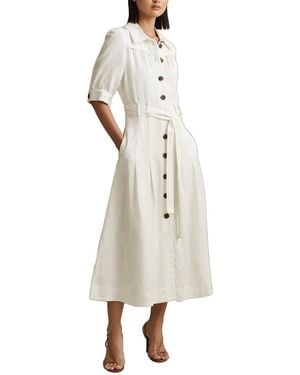 Reiss Malika Linen-Blend Cap Sleeve Linen Belted Midi Dress - White