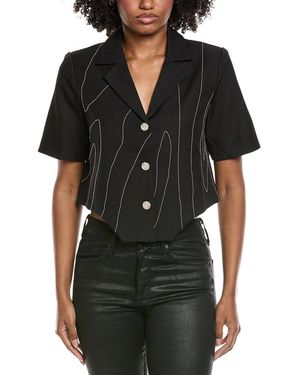 Gracia Chain Embellished Short Sleeve Cropped Blouse - Black