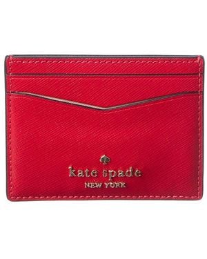 Kate Spade Staci Small Saffiano Leather Slim Card Holder - Red