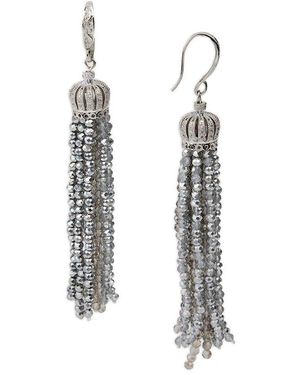 Saachi Crown Tassel Drop Earrings - White