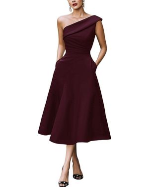 Tedora One Shoulder Midi Dress - Red