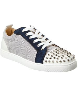 Christian Louboutin Louis Junior Spikes Orlato Canvas & Suede Trainer - Blue