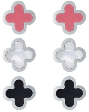 Adornia Plated Stainless Steel Mother Of Pearl Of 3 Clover Stud Earrings - Pink