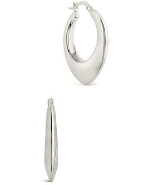 Sterling Forever Rhodium Plated Graduated Teardrop Tube Hoops - White