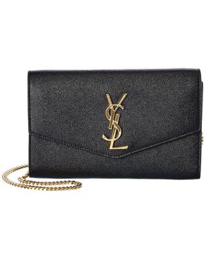 Saint Laurent Uptown Embossed Leather Wallet On Chain - Black