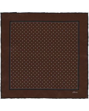 Brioni Polka Dot Print Silk Pocket Square - Brown