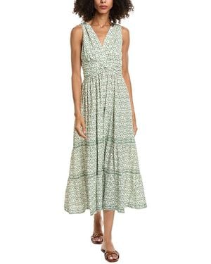 Max Studio Knotted Waist Tiered Midi Dress - Green