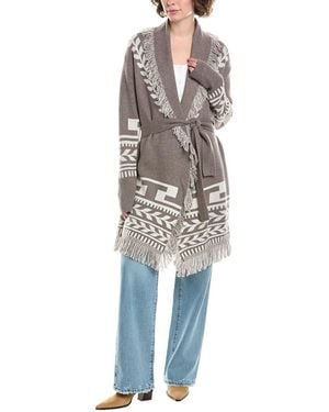 RAFFI Intarsia Fringe Wool & Cashmere-Blend Cardigan - Blue