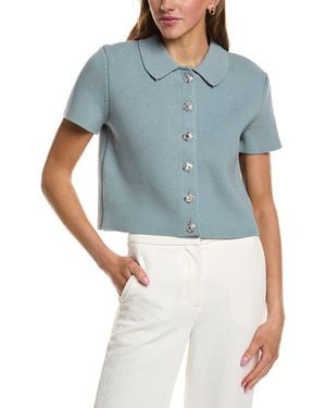 Endless Rose Jewel Buttoned Cropped Knit Top - Blue