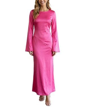 AMINA GLAM Long Sleeve Maxi Dress - Pink