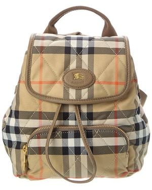 Burberry Horseshoe Check Nylon Backpack - Natural