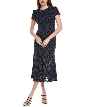 MILLY Tahlia Velvet Flock Lace Maxi Dress - Blue