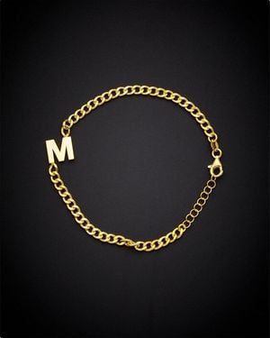 Italian Gold Over Silver 18K Initial Link Bracelet - Black