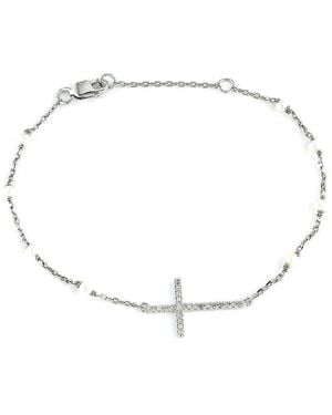 Pearls 0.08 Ct. Tw. Diamond Cross Bracelet - White