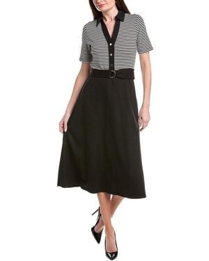 Anne Klein Collared Combo A-Line Midi Dress - Black