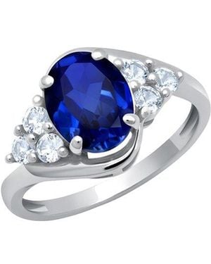 MaxColor 10K 1.80 Ct. Tw. Lab-Grown Sapphire Halo Ring - Blue