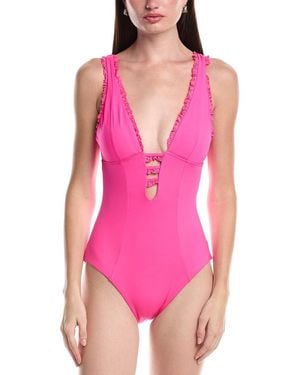 Becca Frills Plunge One-Piece - Pink