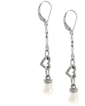 Gemstones 0.02 Ct. Tw. Diamond & 6.5-7.5Mm Pearl Earrings - White