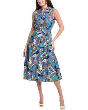 Nicole Miller Jade Linen-Blend Midi Dress - Blue