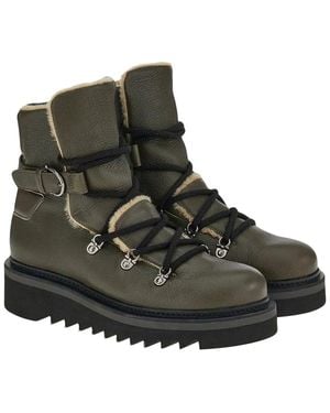 Ferragamo Lace-Up Hiking Leather Bootie - Black