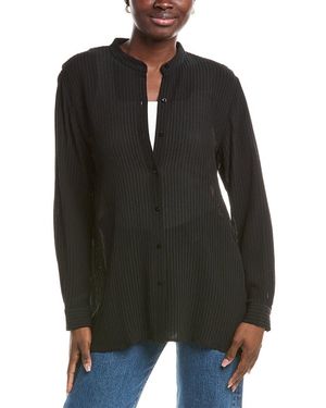 Eileen Fisher Mandarin Collar Silk Shirt - Black