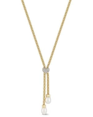 Chloe and Madison 18K Over 7.3Mm Pearl Cz Mesh Lariat Necklace - Metallic