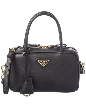 Prada Triangle Leather Shoulder Bag - Black
