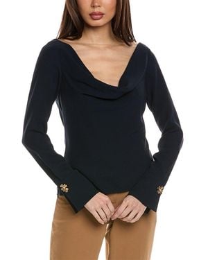 Oscar de la Renta Cowl Neck Silk-Blend Blouse - Black
