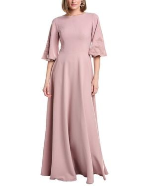 Rene Ruiz Embroidered Bell Sleeves Crepe Gown - Pink