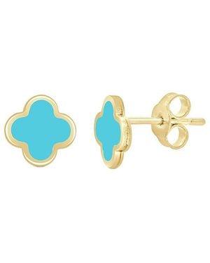 Italian Gold 14K Clover Studs - Blue